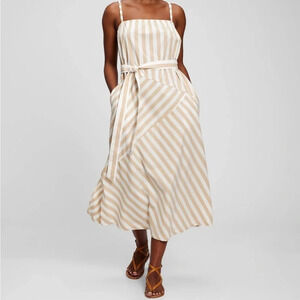 Gap Stripe MIDI Tank Dress Cotton Size Small Khaki White Summer Vacation Coastal